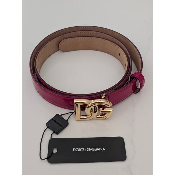 Dolce & Gabbana Accessories - NWT Dolce & Gabbana Patent Leather Logo Buckle Belt Raspberry Pink Leather 95 CM